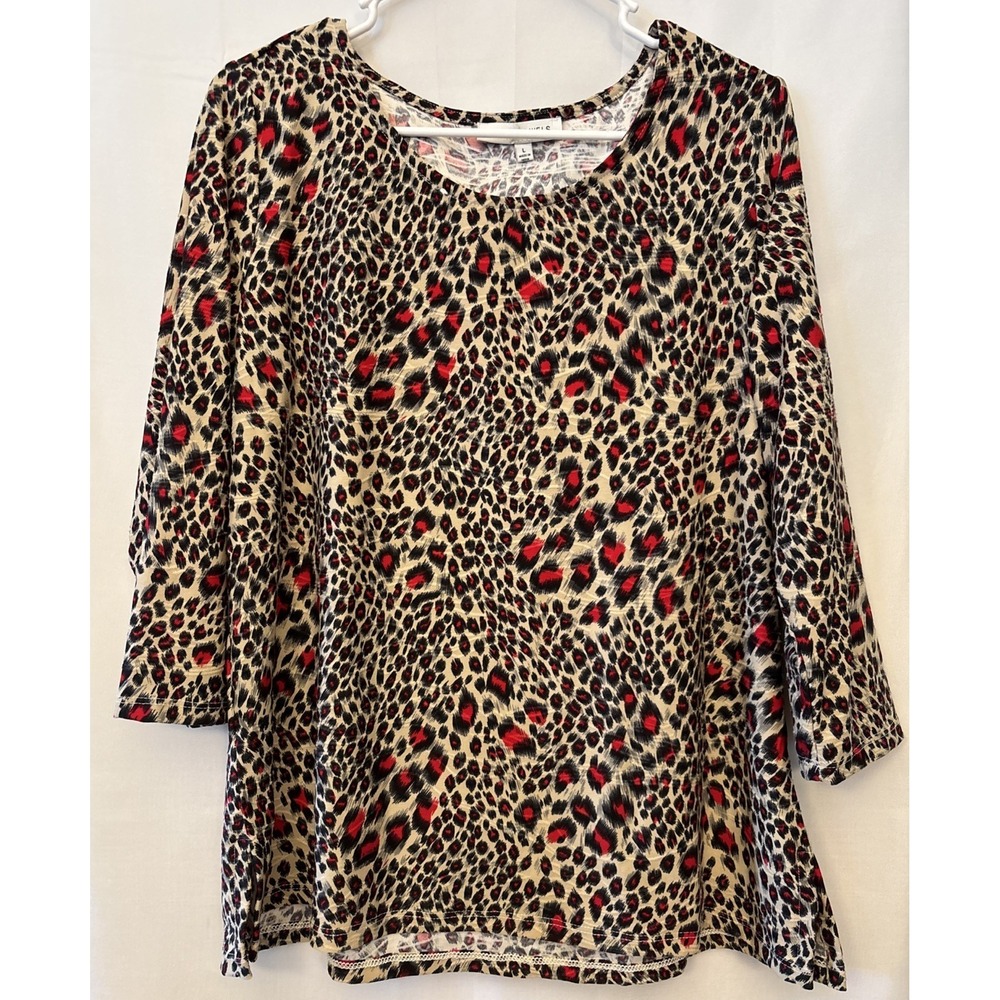 Emily Daniels Blouse Women's L 3/4 Sleeve Multicolor Animal Print Mob Wife Glam